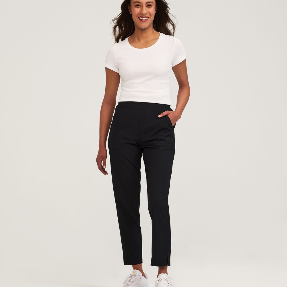 Black Woven Cropped Women's Travel Pants